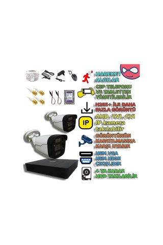 2'li 5mp 4 Warm Led Li Renkli Kayıt Destekli Pvc Kasa Kamera Seti