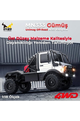 Mn Model Mn333 1/18 Mercedes Unimog U4000 4wd Rc Crawler Offroad Uzaktan Kumandalı Araba Arazi Aracı Model Car Truck Rtr Gümüş Mn-333 +dahili Işık Seti Mnmodel/mn333-sılver