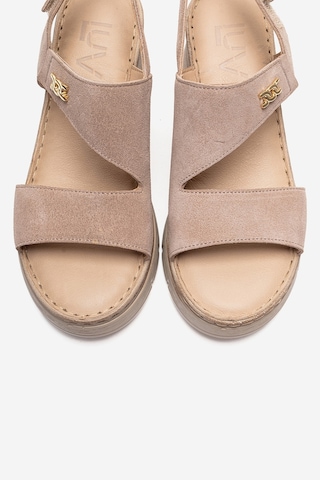 Luvishoes Sophıe Bej Süet Hakiki Deri Kadın Dolgu Topuklu Sandalet Bej
