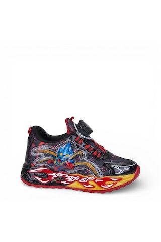 Zacoz Erkek Çocuk Akıllı Bağcıklı Ateş Desenli Spor Sneaker Ayakkabı Kırmızı - Siyah
