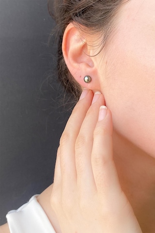 6,5 Mm Siyah İnci Küpe Gold