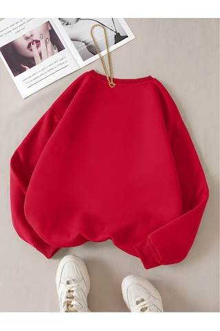 Startmore Kırmızı Unisex Kadın/erkek Paris Özel Renkli Oversize Bisiklet Yaka Pamuklu
