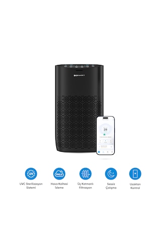 Şımart Akıllı Hava Temizleyici H13 Hepa Filtreli Wi-fi Kontrollü Uv Negatif İyonlu 36 M² Siyah