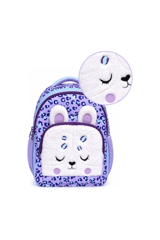 Denokids Kız Çocuk Okul Çantası Peluş Leopar Cepli 3 Bölmeli Su İtici Kumaş Çok Renkli