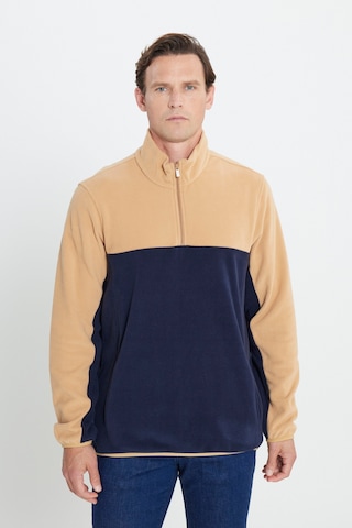 AC&Co / Altınyıldız Classics Erkek KARAMEL-LACI Standart Fit Günlük Rahat Çift Renkli Polar Spor Sweatshirt 4A5221100015KALL