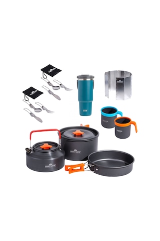 Rüzgar Koruması İle Eksiksiz Kamp Mutfak Seti RZG-2860 Açık Gri