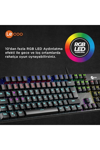 Lecoo KG1101 Kablolu Blue Switch RGB Makro Tuşlu Gaming Mekanik Türkçe Q Klavye