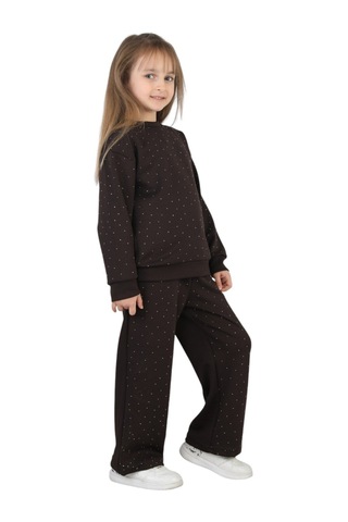 Erdem Kıds Kız Çocuk Taşlı Pijama Takımı Rahat Kalıp Günlük-casual Takım İkili Takım Kahverengi Kahverengi