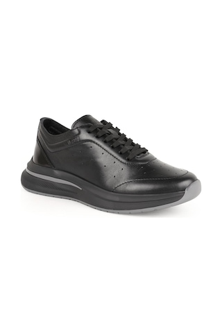 Erkek Sneaker Siyah Hakiki Deri Delikli Nefes Alan Bağcıklı Hafif Kalın Gri Eva Taban Ayakkabı Lbr H1120 Syh-gri