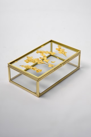 Çerçeve Kapaklı Cam Kutu Pirinç & Gold