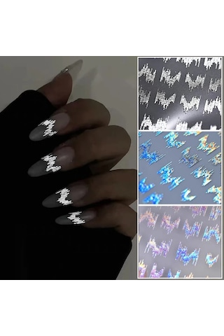6 Adet/takım Parlak Yansıtıcı Tırnak Etiket Altın Gümüş Aurora Dalga Hatları 3d Kendinden Yapışkanlı Nail Art Çıkartması Tasarım Manikür Aracı Açık Gri