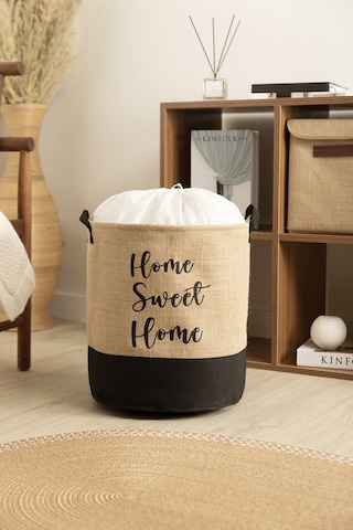 Tidy Jüt Home Yazılı Büzgülü Çamaşır Sepeti 37x40cm 6015 Natural