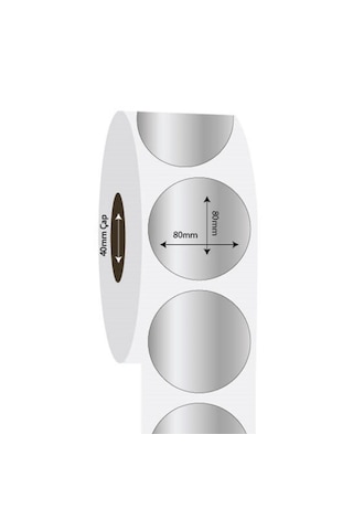 Aysan Etiket Boş Yapışkanlı Gümüş Metalize Barkod Etiketi 80mm Çap 1