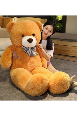 Yeni Yıla Özel:elinde Baskılı Kalbi İle Papyonlu Peluş Ayı-140 Cm Kahverengi
