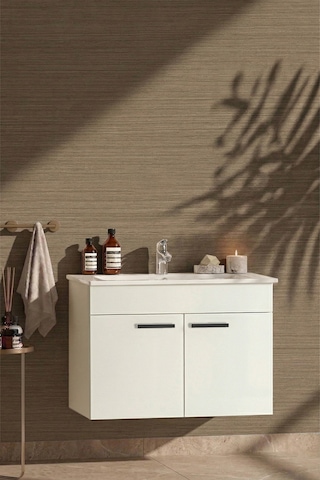 Özceden Petunya 80 Cm Beyaz Mdf Seramik Lavabolu Asma Banyo Alt Dolabı