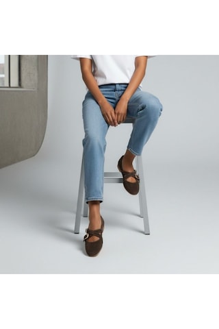Ne&ve Shoes Kahve Süet Hakiki Deri Çapraz Bantlı Aksesuar Detaylı Kadın Yuvarlak Burun Babet Kahverengi