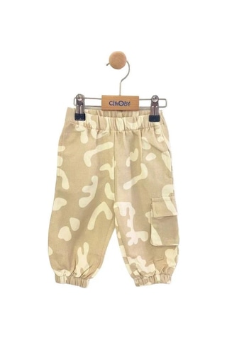 Erkek Bebek Desenli Kargo Cepli Pantolon-13811 Bej