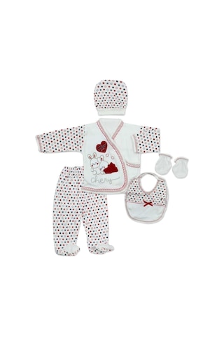 Bombinoo Kırmızı Tavşanlı Yenidoğan Bebek 5 Li Hastane Çıkış Seti K1399 Kırmızı