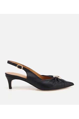 Hotiç Kadın Deri Siyah Gold Tokalı Arkası Açık Kısa Topuklu Stiletto 01ayh321440a100 01ayh321440a100