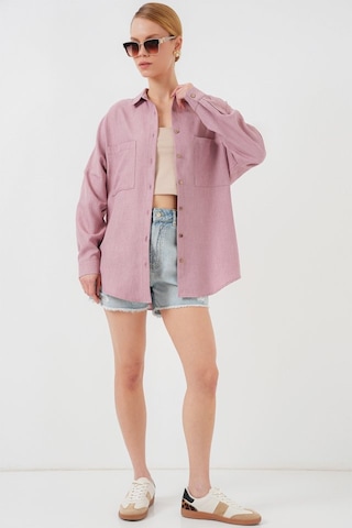 Gülsüm Aydın 20126 Oversize Keten Gömlek - Gül Kurusu GÜL KURUSU