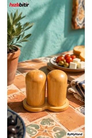 Bymyhand Stantlı Bambu Tuzluk Ve Karabiberlik 2'li Set Ahşap