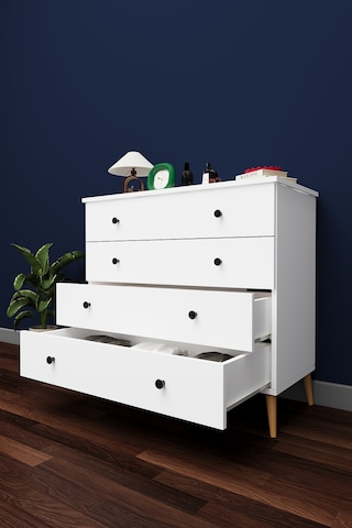 Lüks 4 Çekmeceli Şifonyer Komodin %100 Mdf Çok Amaçlı Düzenleyici Şf02 Beyaz