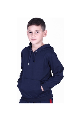 Fyk Kids Düz Kanguru Cepli Kapşonlu Sweatshirt Lacivert