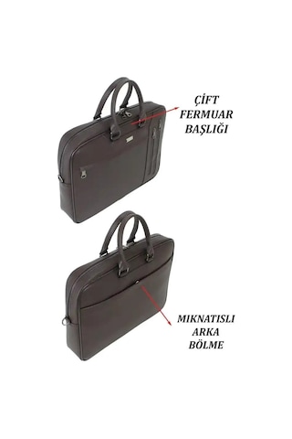 Case Club 2208-5 Laptop Evrak Çantası Büyük Boy 17.3 İnç El Omuz Çantası Kahverengi