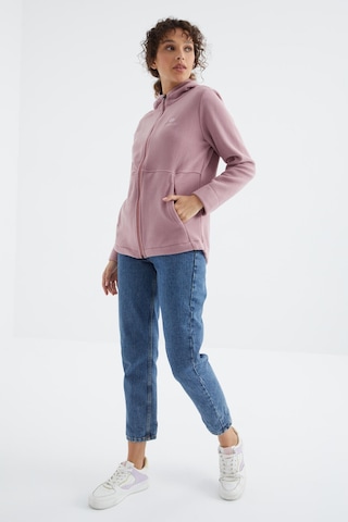 Tommy Life Gül Kurusu Kapüşonlu Fermuarlı Rahat Form Kadın Polar Sweatshirt - 97233 Gülkurusu