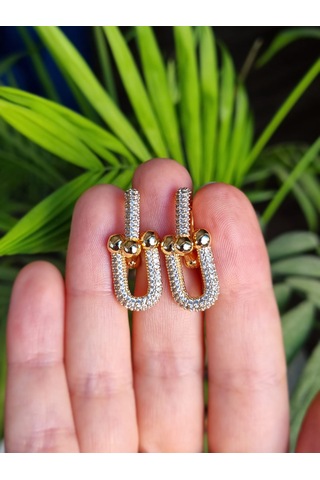 Özel Kaplama Gold Zirkon Taşlı Tiffany Vıp Küpe Altın