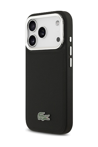 Apple Uyumlu iPhone 17 Pro Kılıf Lacoste Lisanslı M-safe Şarj Özellikli Pu Standlı Metal Logolu Siyah
