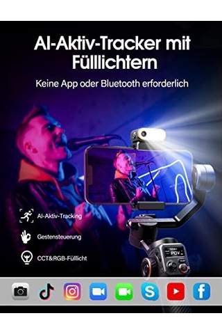 İsteady M6 Mobil Gimbal Sabitleyici Kiti 3 Eksen, Ayarlanabilir Cct/rgb Dolgu Işıklı Manyetik Aı Takip, 0,91 İnç Ol