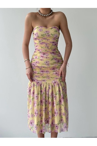 Talia Straplez Elbise Çiçekli