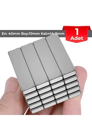 1 Adet Neodyum Mıknatıs Boy: 40mm En: 10mm Kalınlık: 5mm 40x10x5 Ndfeb Güçlü Mıknatıs N107
