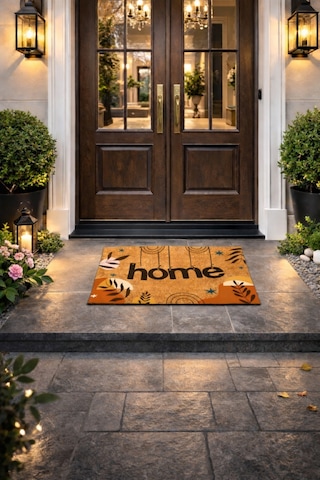 Esnature Home Bohem Temalı Dağ ve Yaprak Desenli Kapı Önü Paspas