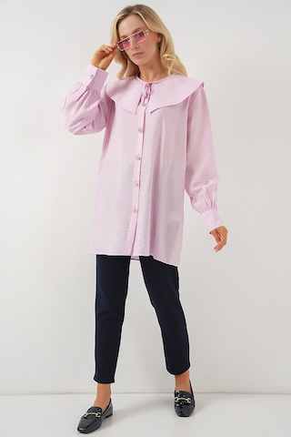 Bigdart Kadın Bebe Yaka Uzun Tunik 5967 - Pudra