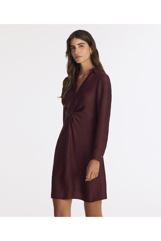 Yargıcı Düz V Yaka Uzun Kol Elbise 25kkel7051p 016 Bordo