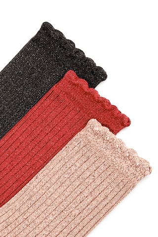 Orbis 3'lü Kadın Simli Fashion Ribli Çorap Pembe - Çok Renkli
