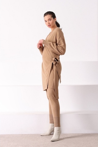 Ferraro Camel Paçası Lastikli Kaşmirli Kadın Triko Pantolon Camel