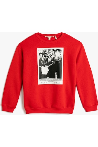Koton Atatürk Baskılı Sweatshirt Uzun Kollu Bisiklet Yaka Şardonlu Kırmızı 4wkg10179ak 4WKG10179AK401 Kırmızı