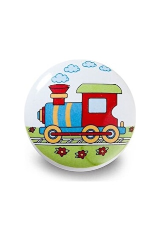 Porselen Çocuk Odası Düğme Kulp Tren Siyah