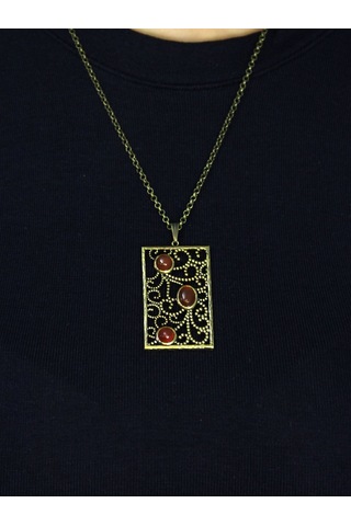 Doğal Taş Akik 3'lü Doğal Taşlı Antik Kadın Kolye Euk45a Kırmızı