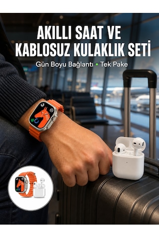 Watch 9 Max Akıllı Saat Seti 2 Kordonlu Kablosuz Kulaklık Hediyeli Yeni Nesil