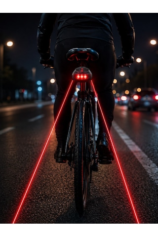 7 Fonksiyonlu Lazer Şerit Bisiklet Arka Stop Lambası 5 Led, 2 Lazer, Su Geçirmez, 260 Görünürlük Çok Renkli