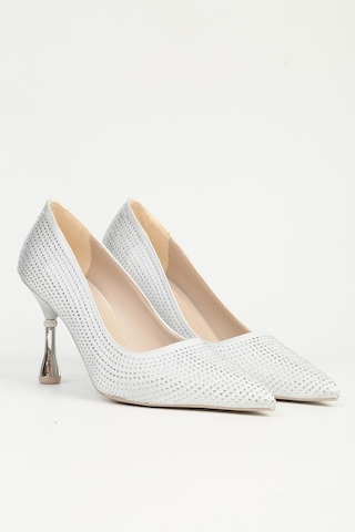 Pierre Cardin Pc - 55010 Kadın 9 Cm Topuklu Taşlı Abiye Ayakkabı Gümüş