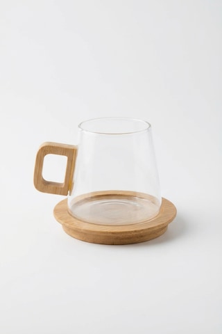 Makri Home Bambu Kulplu Ve Altlıklı Cam Kupa 300 Ml Çok Renkli