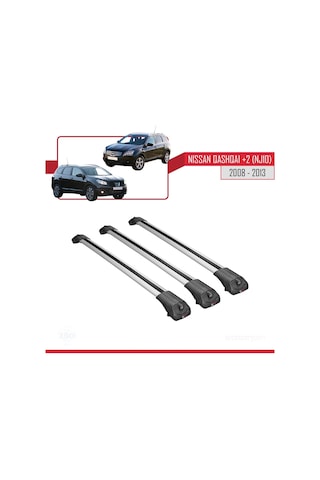 Nisssan Qashqai +2 Nj10 2008-2013 Arası İle Uyumlu Ace-1 Ara Atkı Tavan Barı Gri 3 Adet Bar