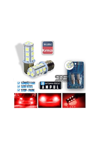 Çakar Ledli Stop Ampulü Fren Lambası 18 Led Kırmızı Tek Duy (01) (Sts Oto Aksesuar)