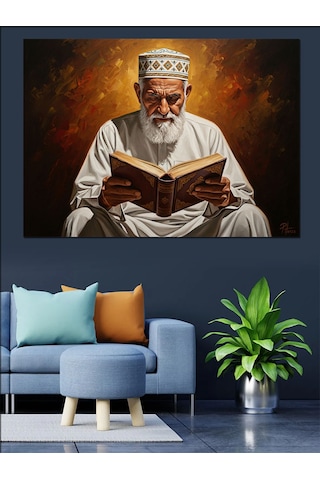 Ahşap Tablo Kutsal Kitap Okuyan Sakallı Alim