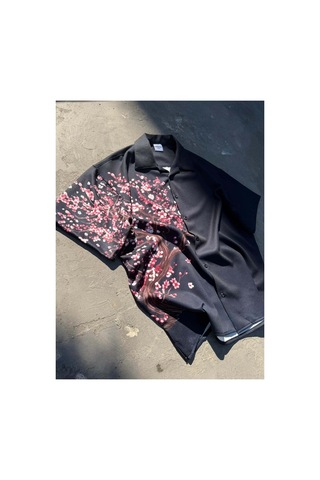 More Black Midnight Desenli Dubble Hürrem Kumaş Oversize Gömlek Çok Renkli